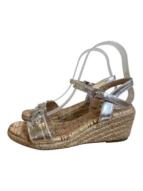 Michael Kors Silver Metallic Espadrille Wedge Sandals Womens /youth Size 4 Cork